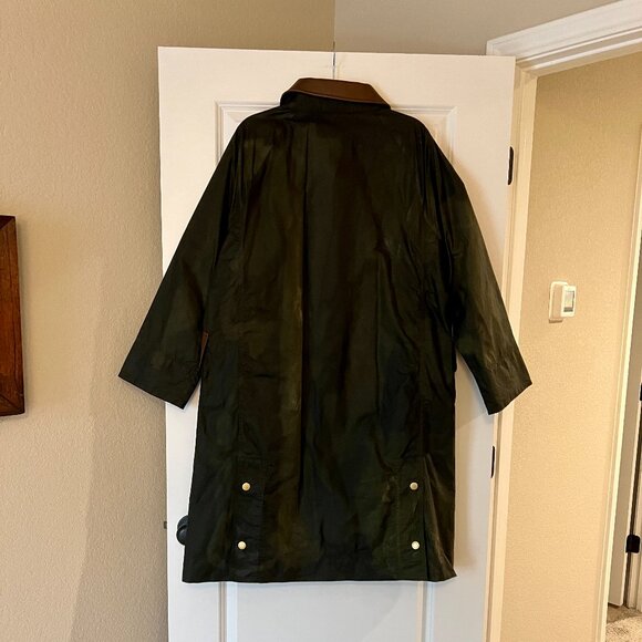 Barbour Green 'Bearden' Wax Coat with Brown Leather Collar Trim, NEW - Picture 3 of 5